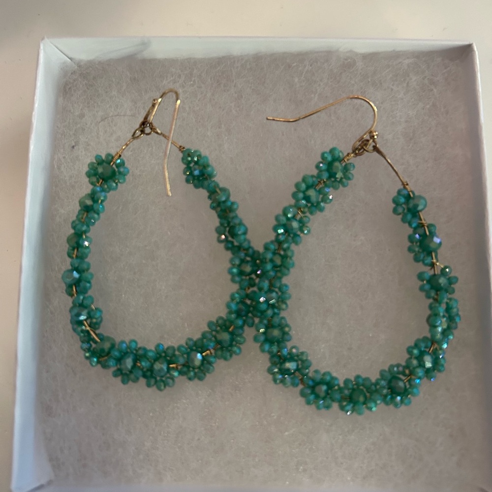 Elegant Turquoise Floral Hoop Earrings